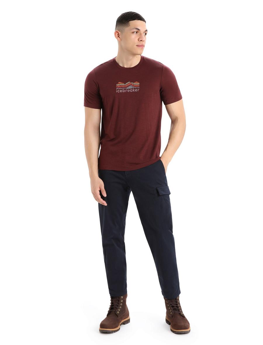 T Shirts Icebreaker Merino Tech Lite II Corta Sleeve Mountain Geology Homme Rouge | FR 1183EBCX